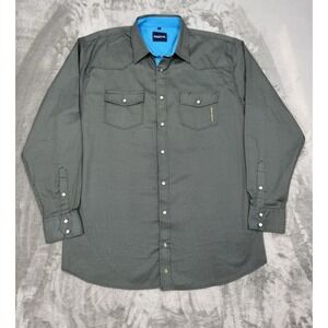 Resistol Green Pearl Snap Western Shirt Mens Large L Blue Cowboy Rodeo Work Farm